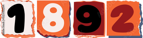 1892 Retro torn paper number Design art