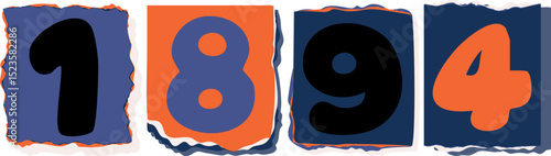 1894 Retro torn paper number Design art