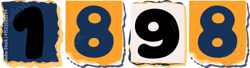1898 Retro torn paper number Design art