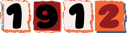 1912 Retro torn paper number Design art
