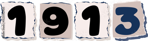 1913 Retro torn paper number Design art