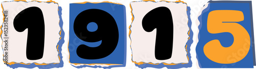 1915 Retro torn paper number Design art