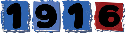 1916 Retro torn paper number Design art