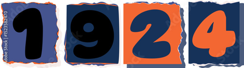 1924 Retro torn paper number Design art