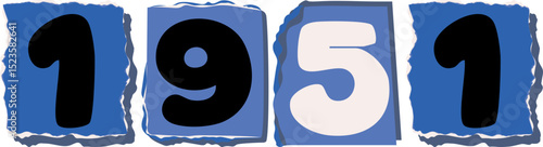 1951 Retro torn paper number Design art
