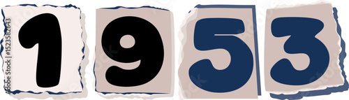 1953 Retro torn paper number Design art