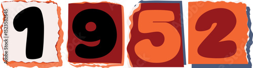 1952 Retro torn paper number Design art
