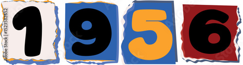 1956 Retro torn paper number Design art