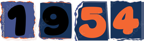 1954 Retro torn paper number Design art