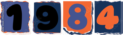 1984 Retro torn paper number Design art