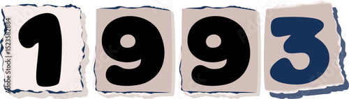 1993 Retro torn paper number Design art