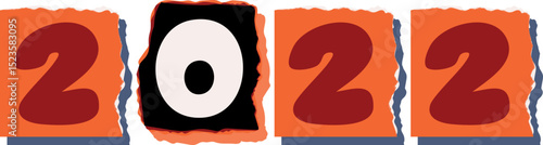 2022 Retro torn paper number Design art