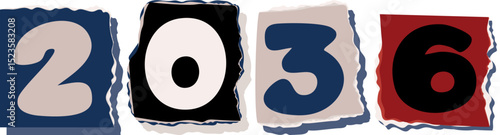 2036 Retro torn paper number Design art