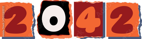2042 Retro torn paper number Design art