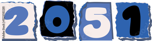 2051 Retro torn paper number Design art