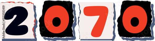 2070 Retro torn paper number Design art