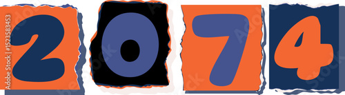 2074 Retro torn paper number Design art