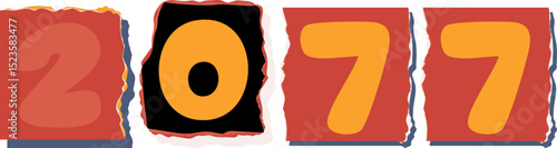 2077 Retro torn paper number Design art