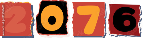 2076 Retro torn paper number Design art