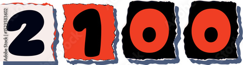 2100 Retro torn paper number Design art