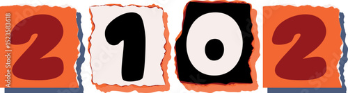 2102 Retro torn paper number Design art