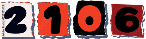 2106 Retro torn paper number Design art