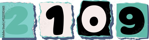 2109 Retro torn paper number Design art