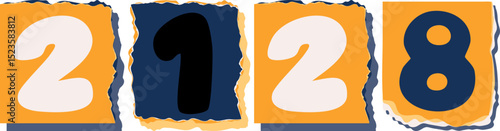 2128 Retro torn paper number Design art
