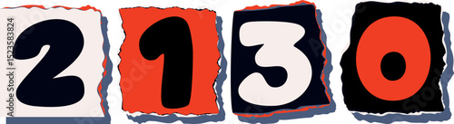 2130 Retro torn paper number Design art