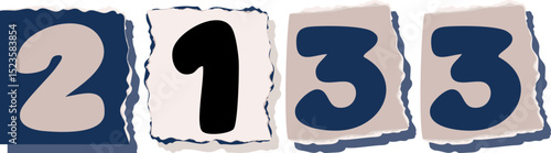 2133 Retro torn paper number Design art