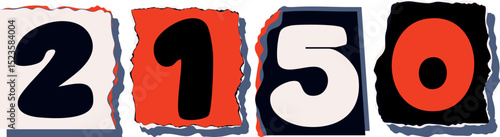 2150 Retro torn paper number Design art