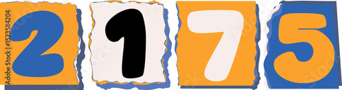 2175 Retro torn paper number Design art