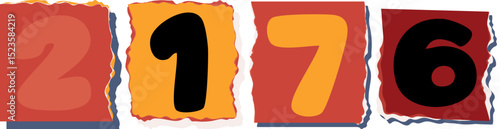 2176 Retro torn paper number Design art
