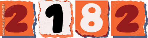2182 Retro torn paper number Design art