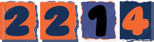 2214 Retro torn paper number Design art