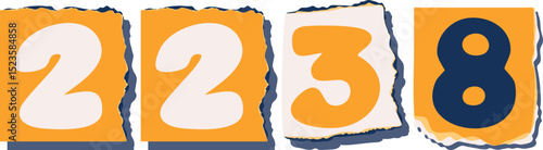 2238 Retro torn paper number Design art