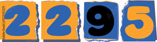 2295 Retro torn paper number Design art
