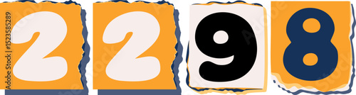 2298 Retro torn paper number Design art