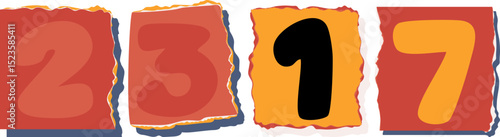 2317 Retro torn paper number Design art