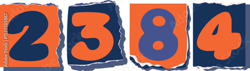 2384 Retro torn paper number Design art