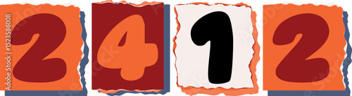 2412 Retro torn paper number Design art