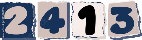 2413 Retro torn paper number Design art