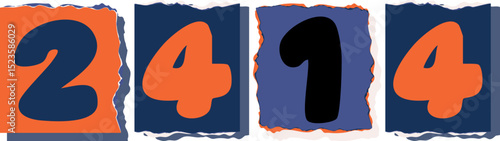 2414 Retro torn paper number Design art