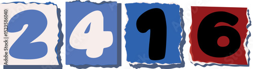 2416 Retro torn paper number Design art