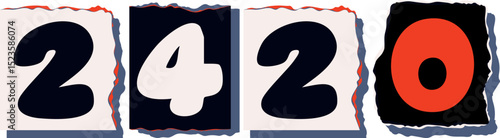 2420 Retro torn paper number Design art