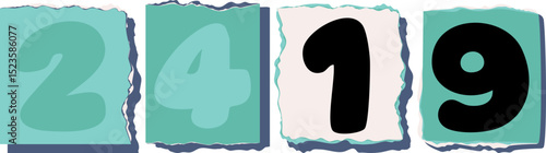 2419 Retro torn paper number Design art