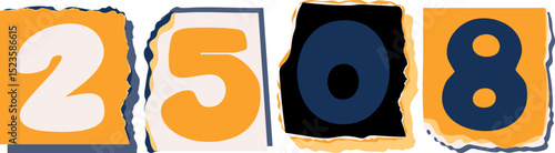 2508 Retro torn paper number Design art