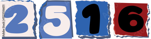 2516 Retro torn paper number Design art