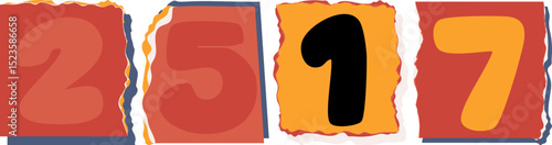 2517 Retro torn paper number Design art