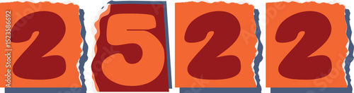 2522 Retro torn paper number Design art